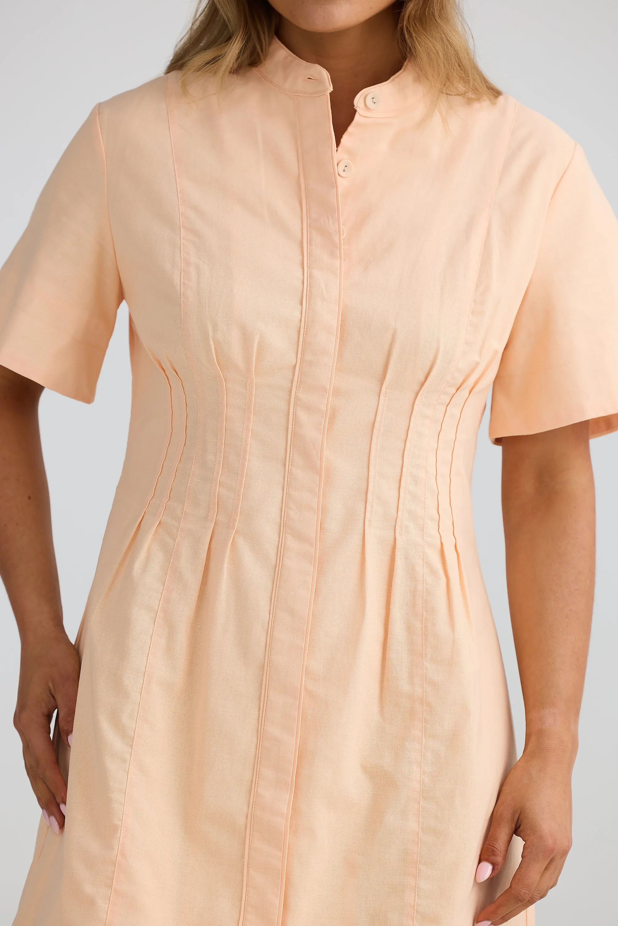 Pintuck Mini Dress - Peach