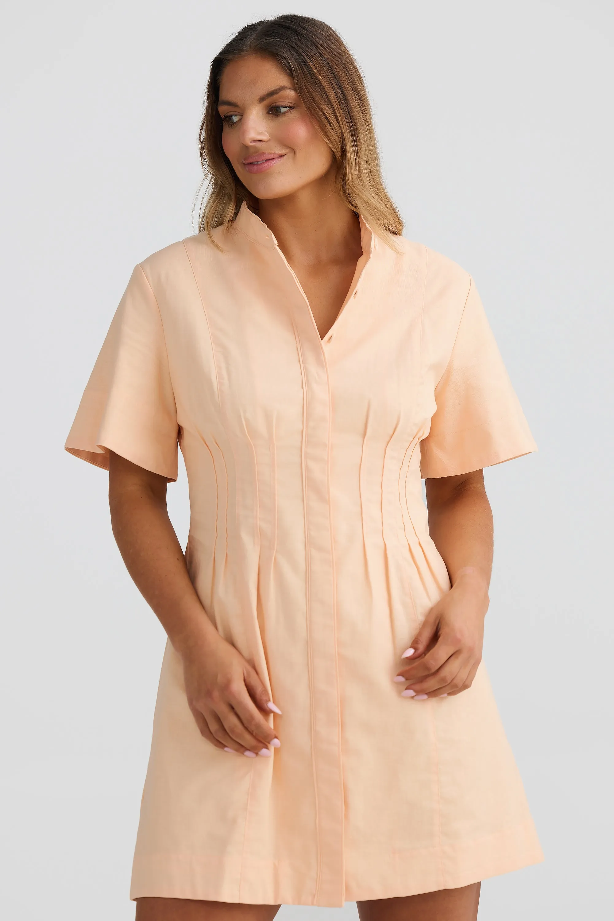 Pintuck Mini Dress - Peach