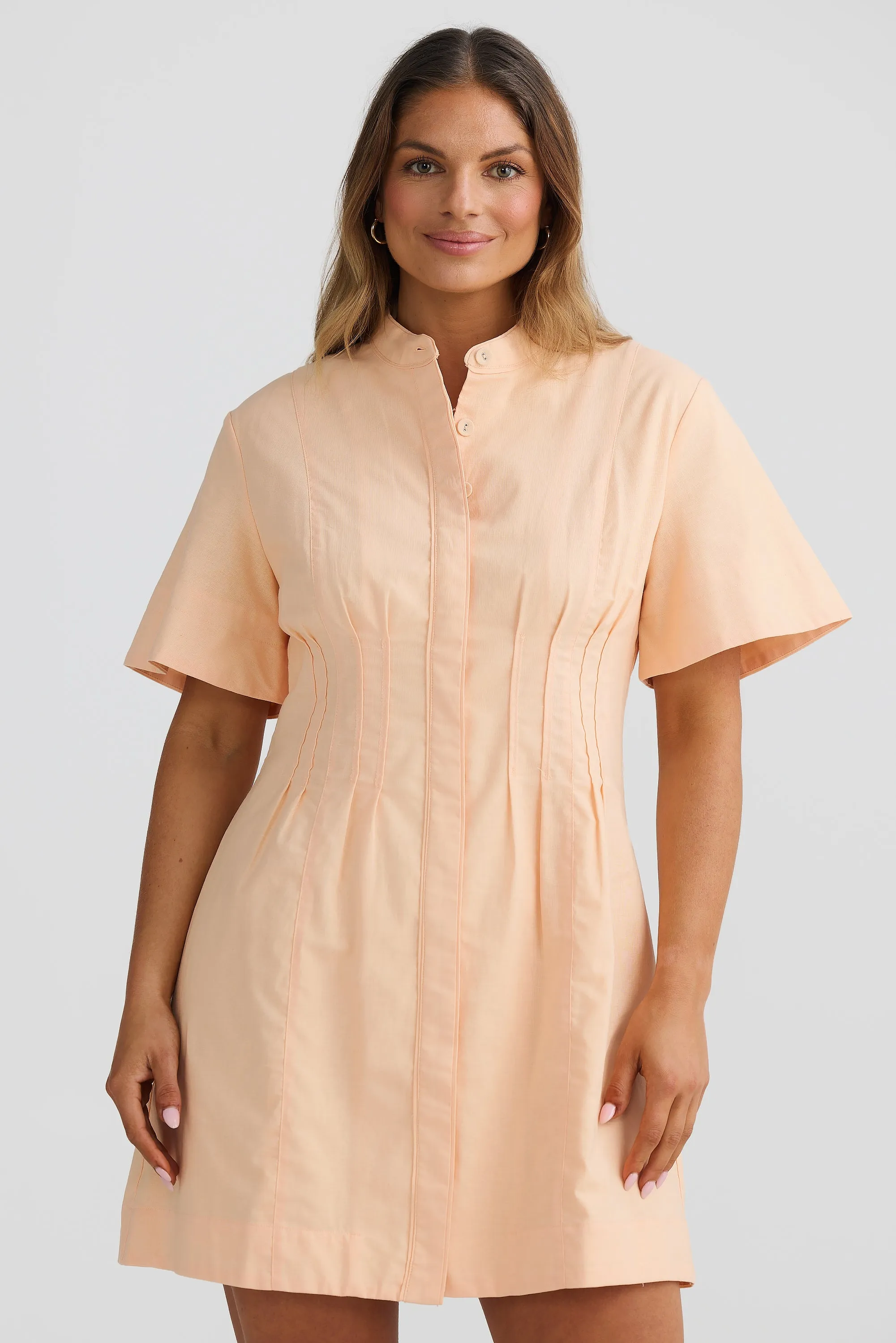 Pintuck Mini Dress - Peach