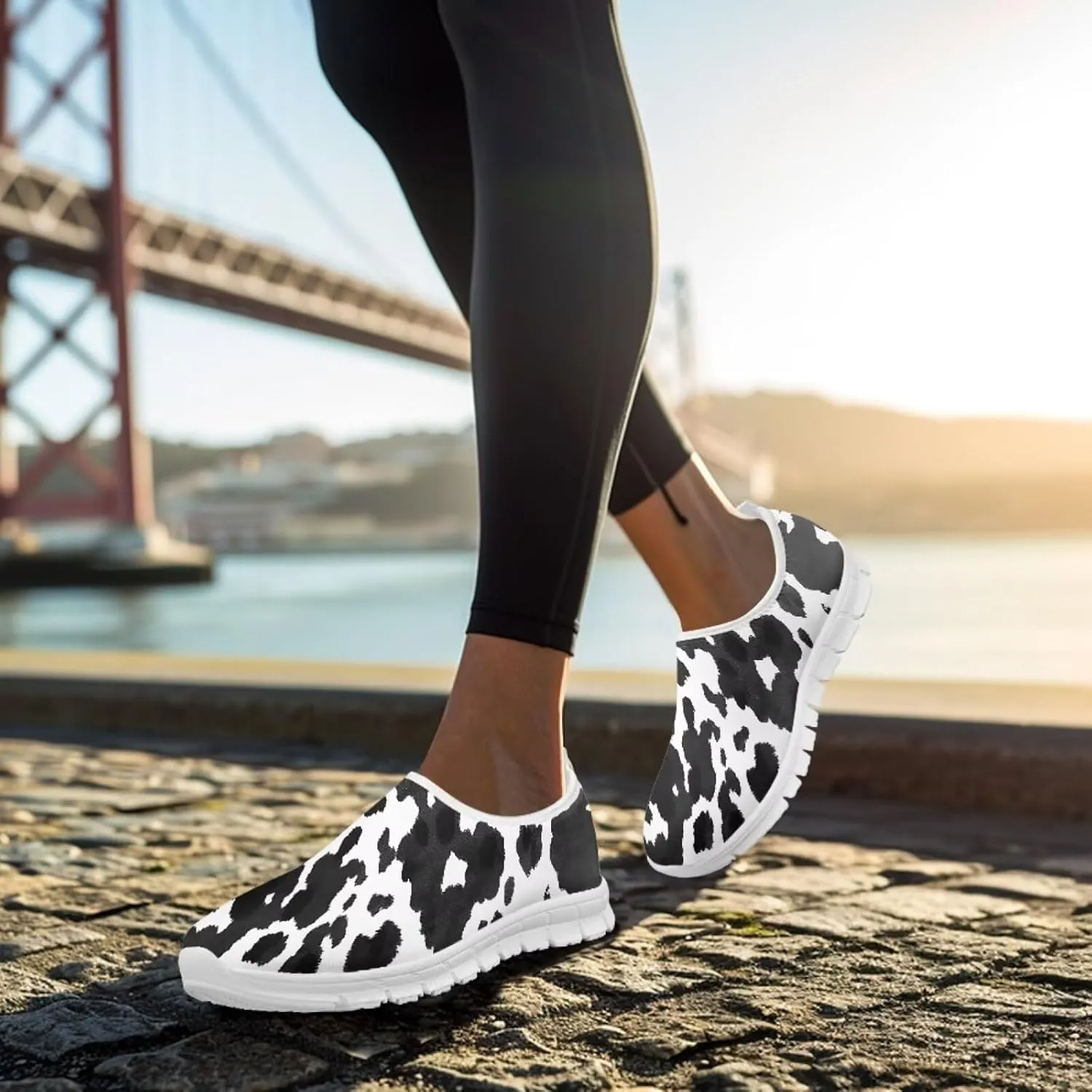 Pop Leopard Print Slip on Shoes Women Low Top Casual Mesh Shoes with Arch Support Insole Business Work Outdoor Sneaker