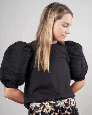 rene cotton puff sleeve t shirt - black