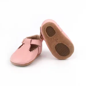 Riley T-Straps - Peony Pink Scalloped