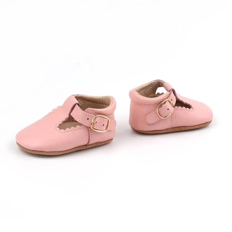 Riley T-Straps - Peony Pink Scalloped