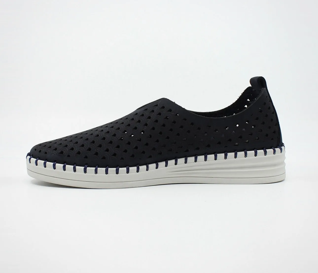 Sala Europe Lasso Deep Ocean Blue Perforated Leather Slip On Shoe Made In Turkey