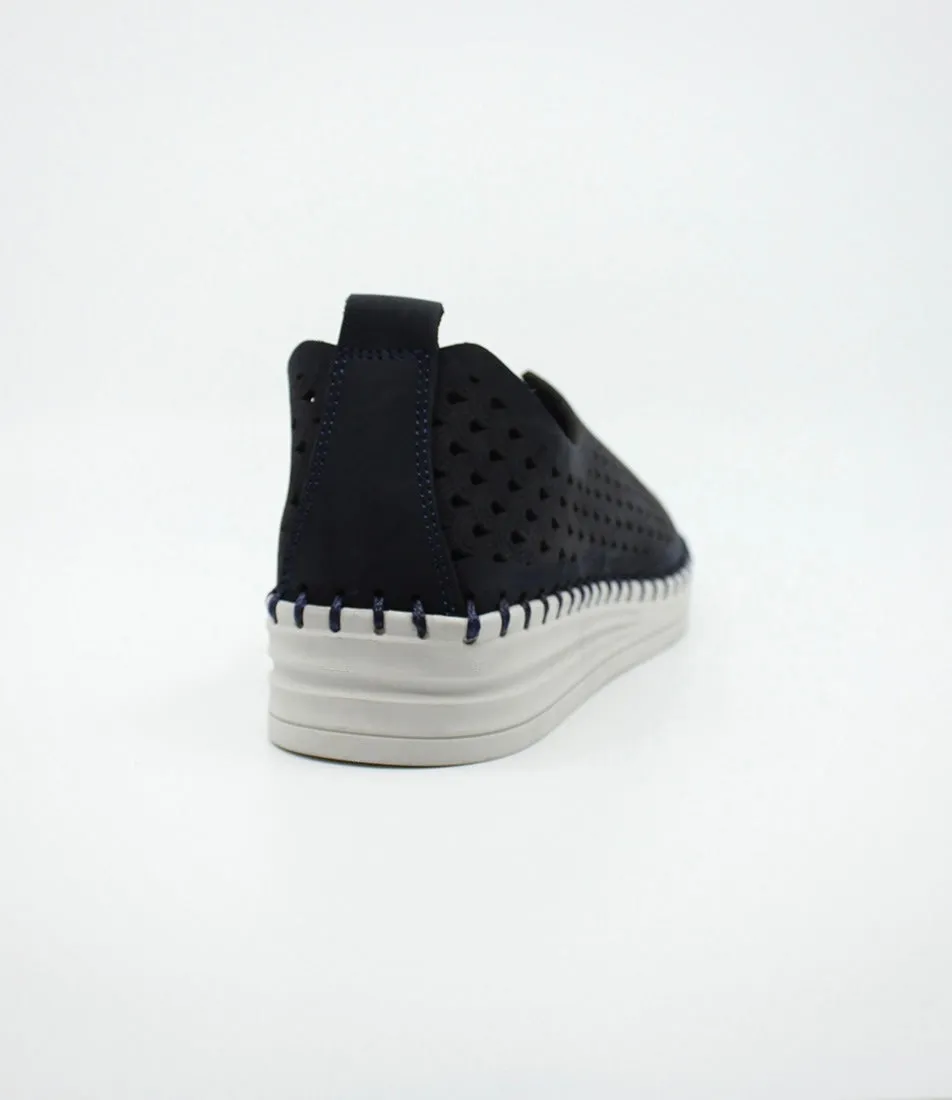 Sala Europe Lasso Deep Ocean Blue Perforated Leather Slip On Shoe Made In Turkey