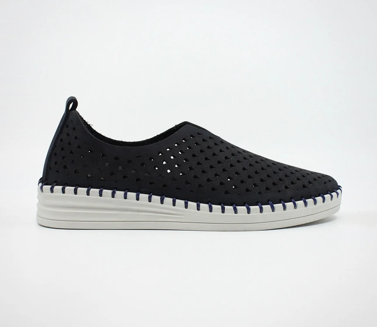 Sala Europe Lasso Deep Ocean Blue Perforated Leather Slip On Shoe Made In Turkey