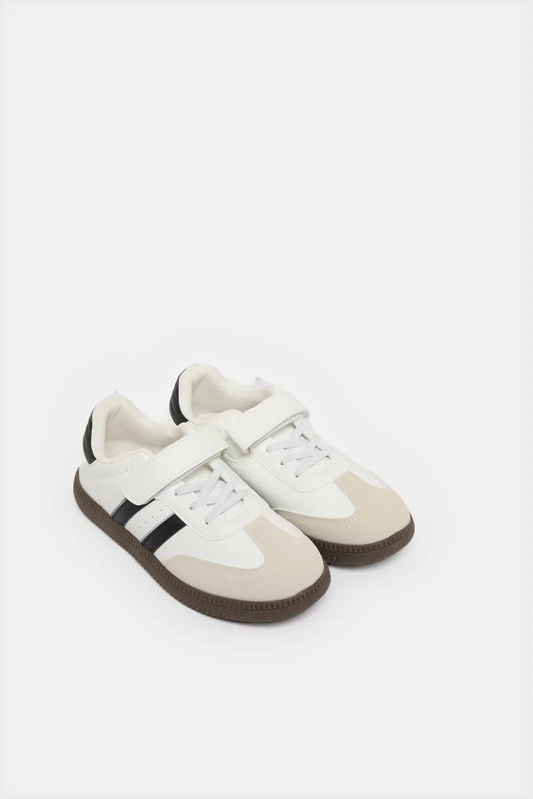 Senior Boys White Overlay Sneakers