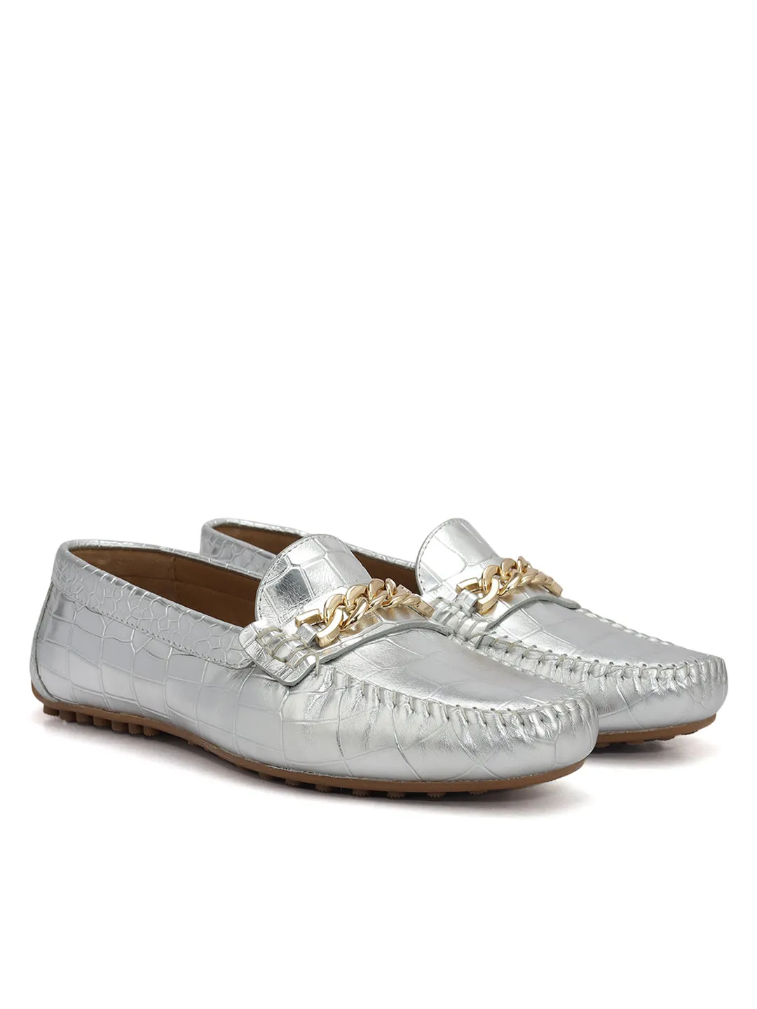 Silver Chain Embellished Moccasins