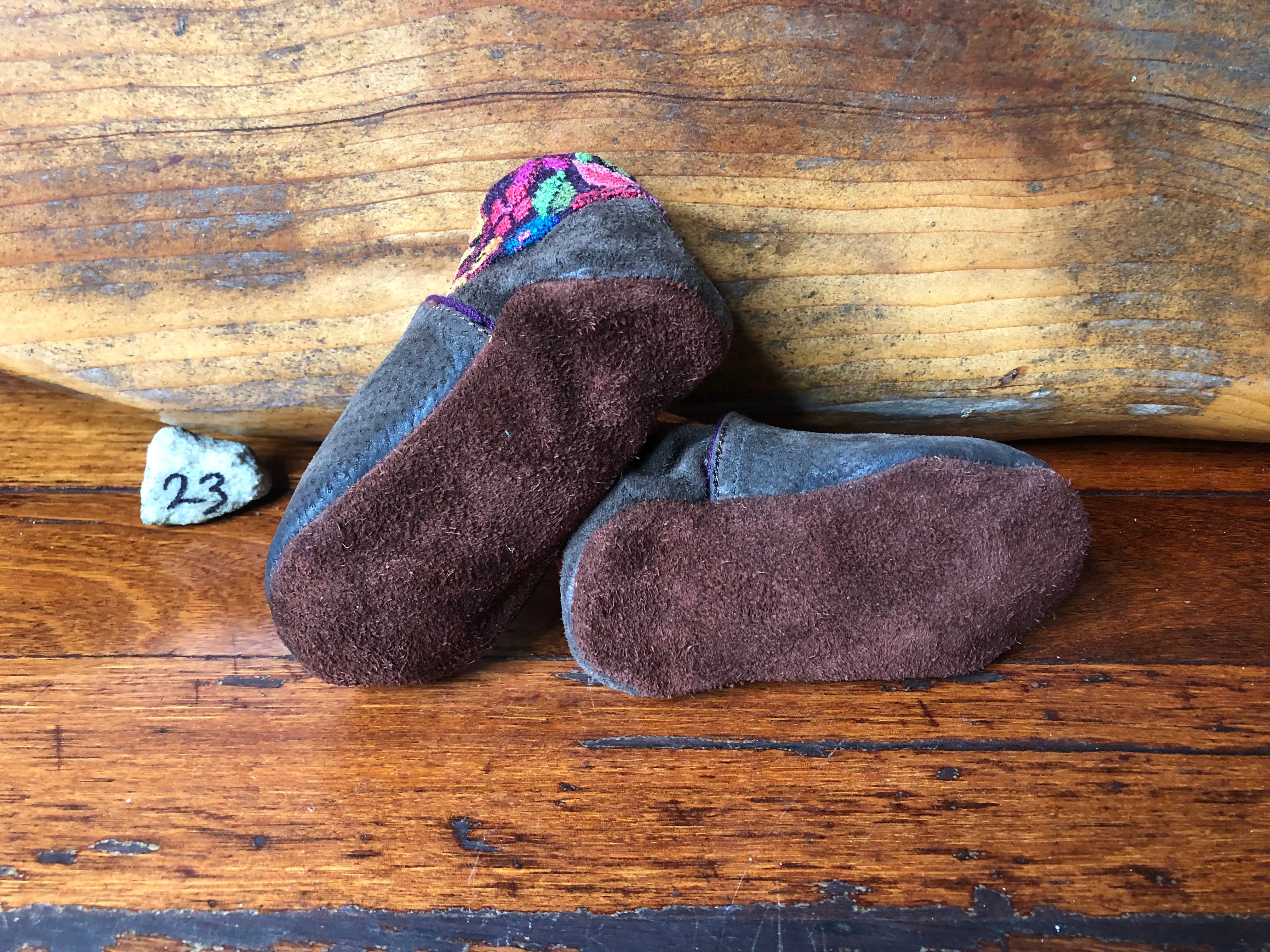 Size 23 Baby Elf Slippers - Grey with Flowers