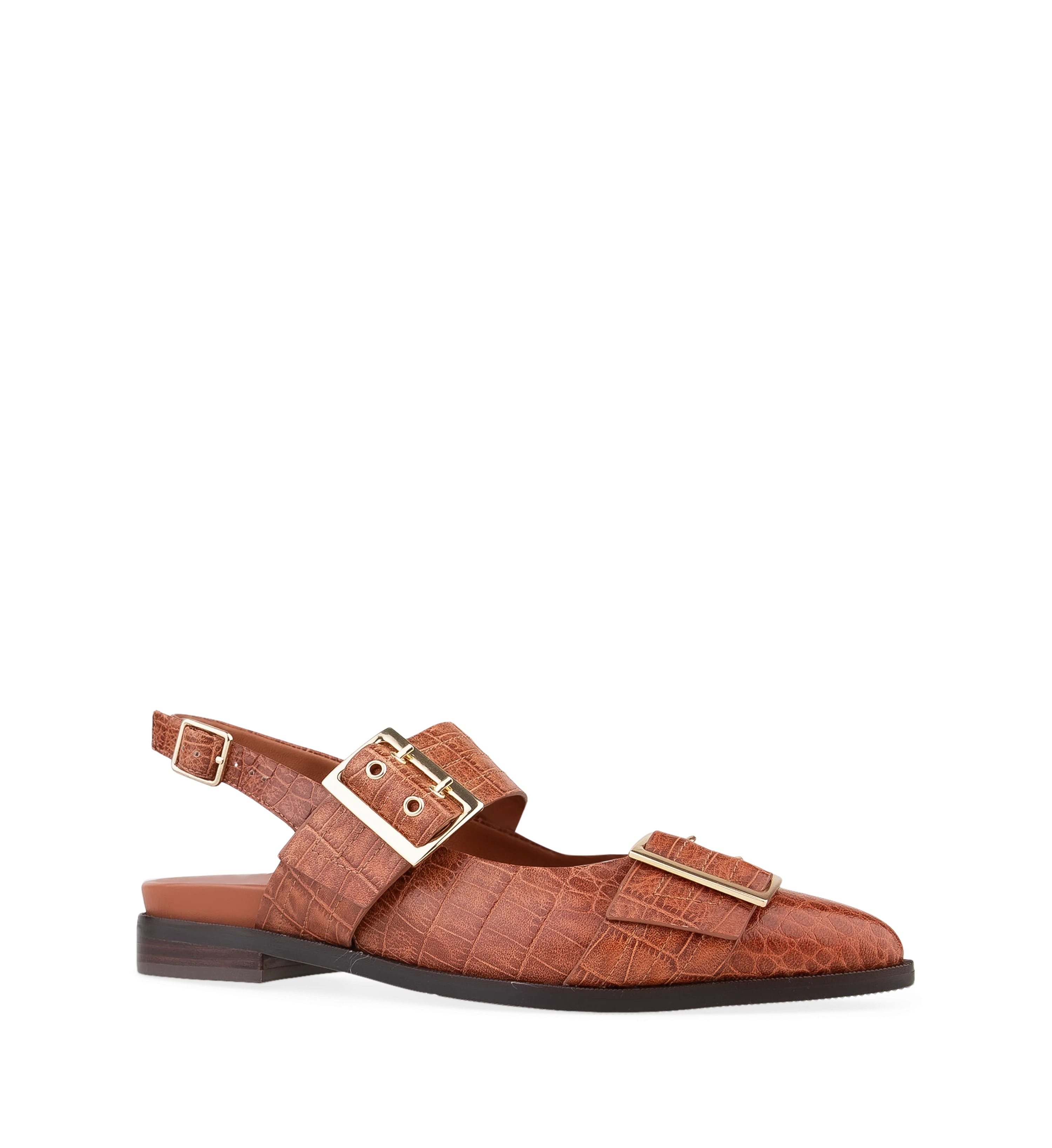 Skimmer Russet Croc Emboss Leather Flats