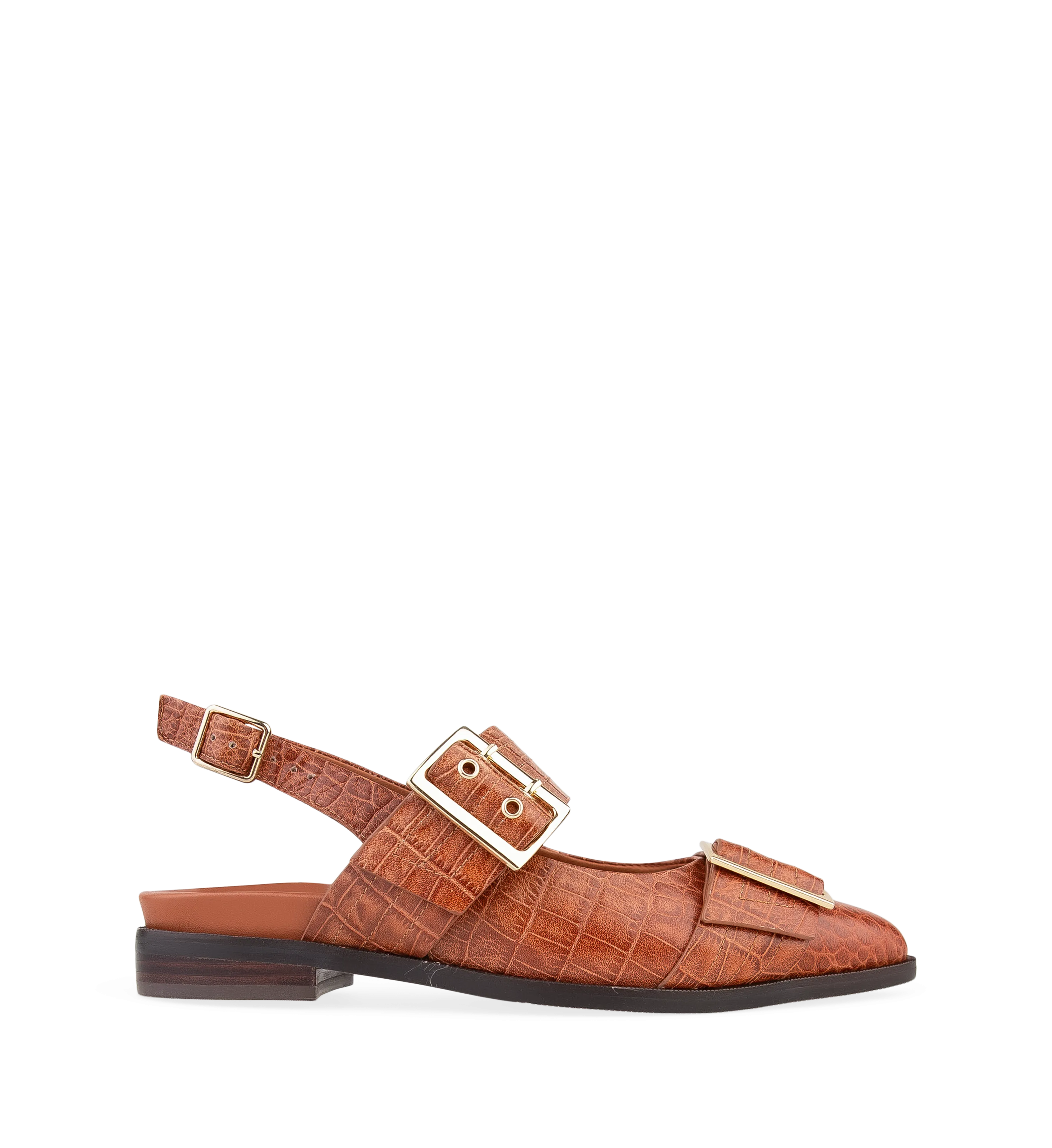 Skimmer Russet Croc Emboss Leather Flats