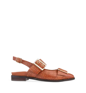 Skimmer Russet Croc Emboss Leather Flats
