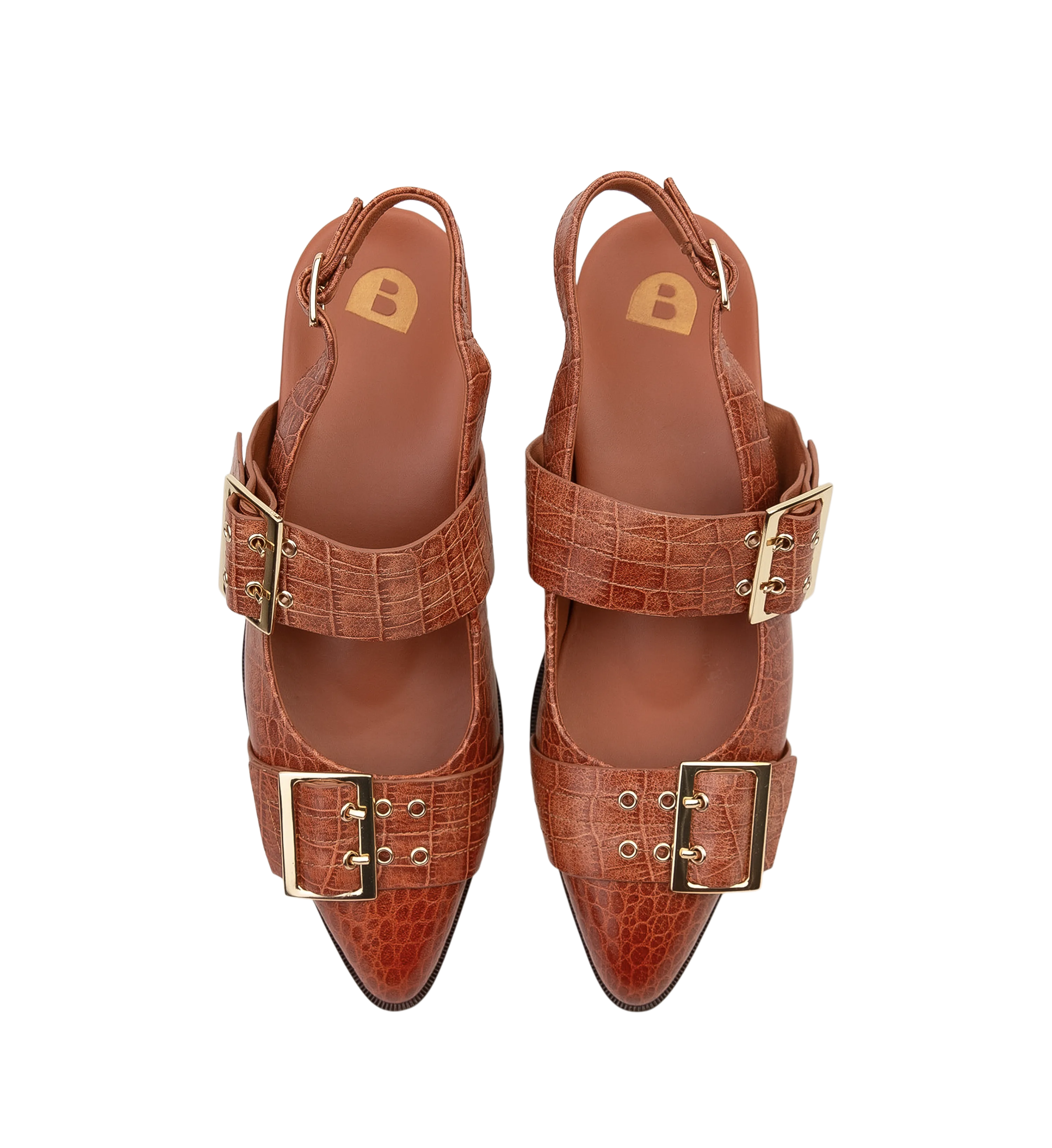 Skimmer Russet Croc Emboss Leather Flats
