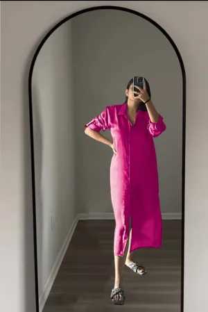 SOLID SHIRTDRESS - CERISE PINK