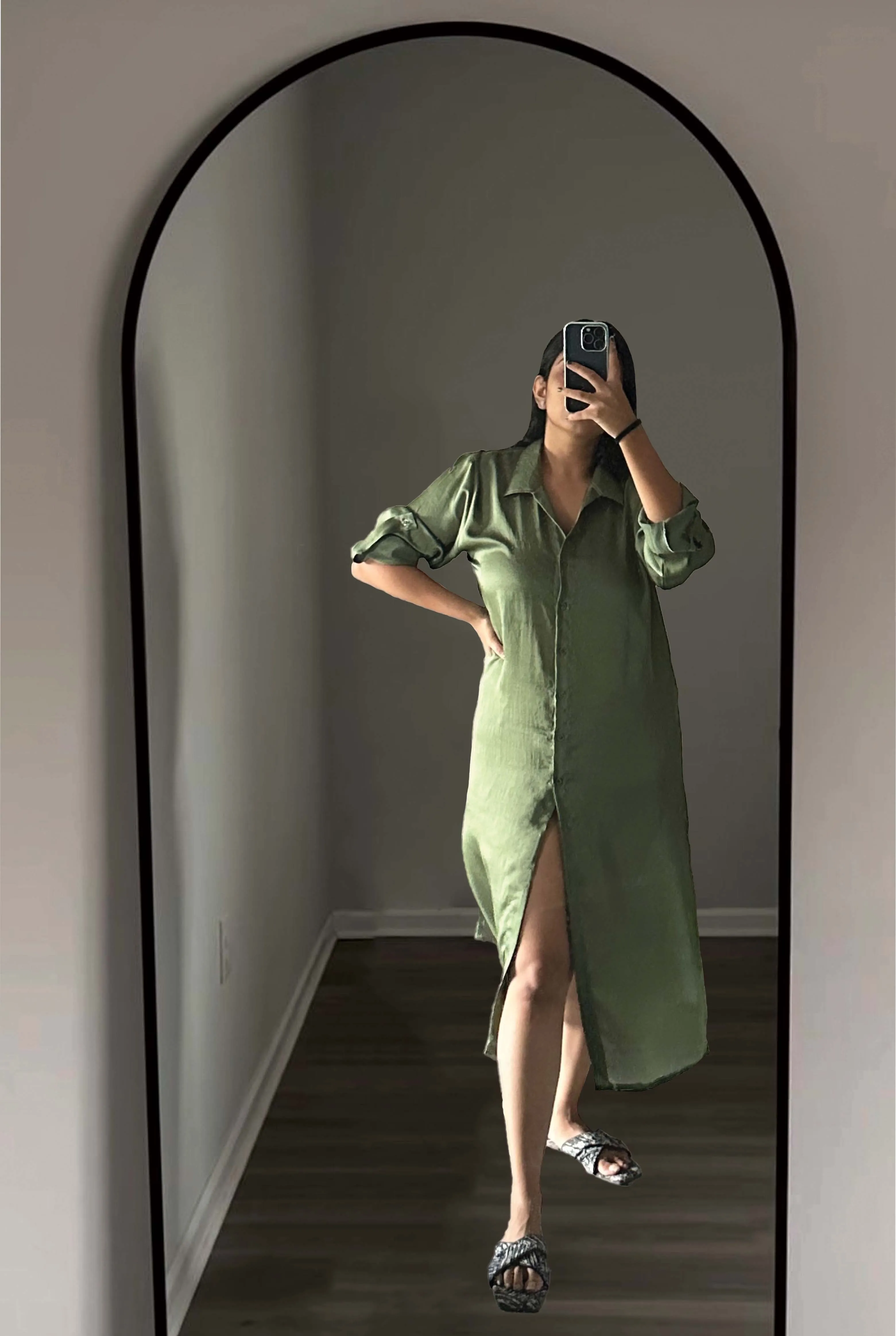 SOLID SHIRTDRESS - GREEN
