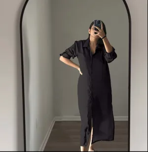 SOLID SHIRTDRESS - JET BLACK