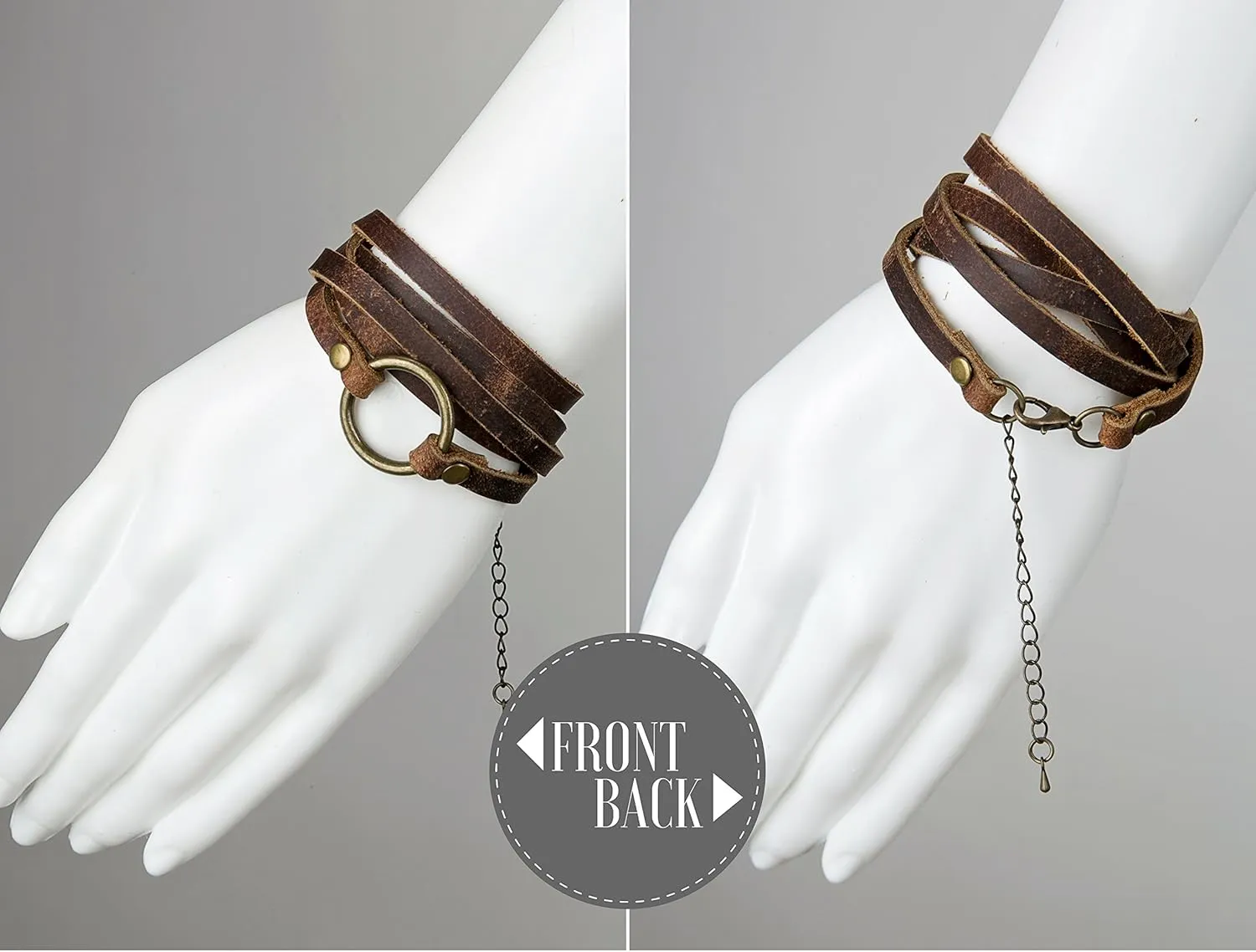 SPUNKYsoul Buckle or 5 Wrap Leather Circle Bracelet - Adjustable Boho-Inspired Leather Bracelet for Women & Men, Unique Distressed Jewelry with Symbolic Circle, Ideal for Everyday Wear & Gifting