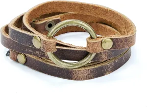 SPUNKYsoul Buckle or 5 Wrap Leather Circle Bracelet - Adjustable Boho-Inspired Leather Bracelet for Women & Men, Unique Distressed Jewelry with Symbolic Circle, Ideal for Everyday Wear & Gifting
