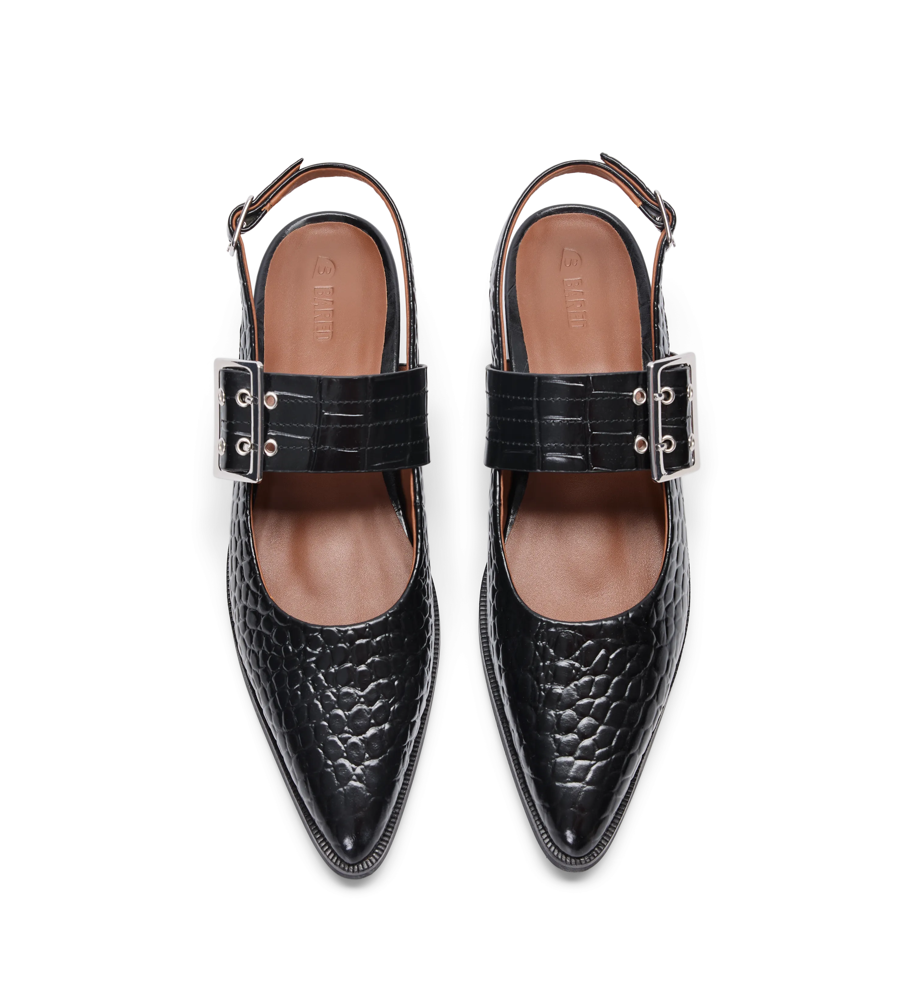 Sunbeam Black Croc Emboss Leather Flats