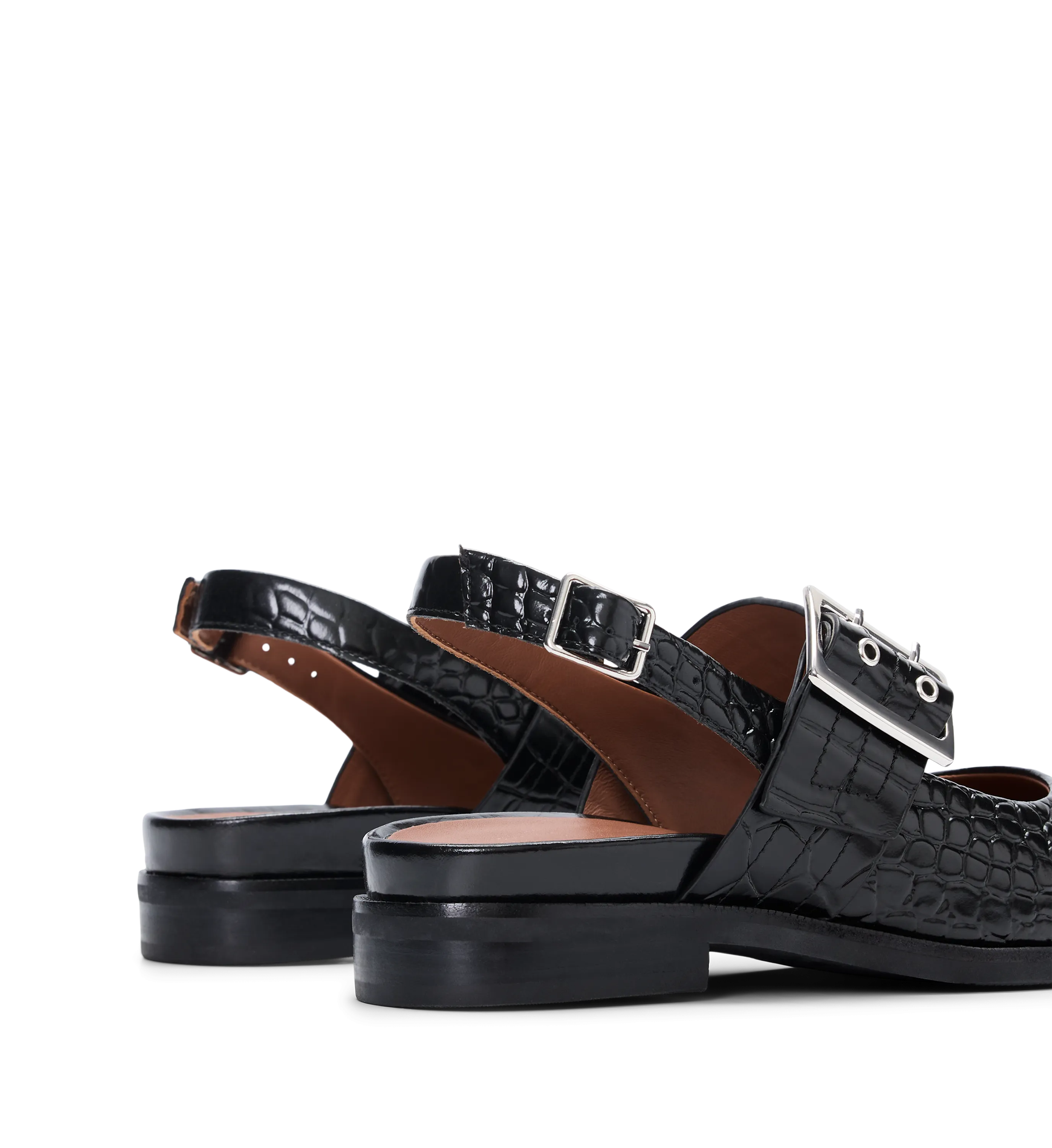 Sunbeam Black Croc Emboss Leather Flats