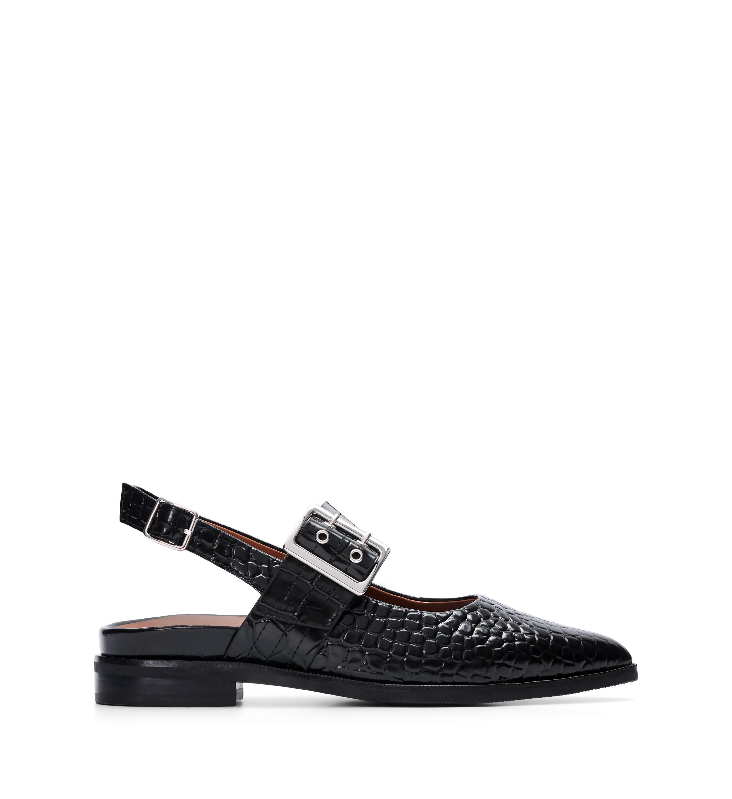 Sunbeam Black Croc Emboss Leather Flats
