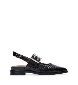 Sunbeam Black Croc Emboss Leather Flats