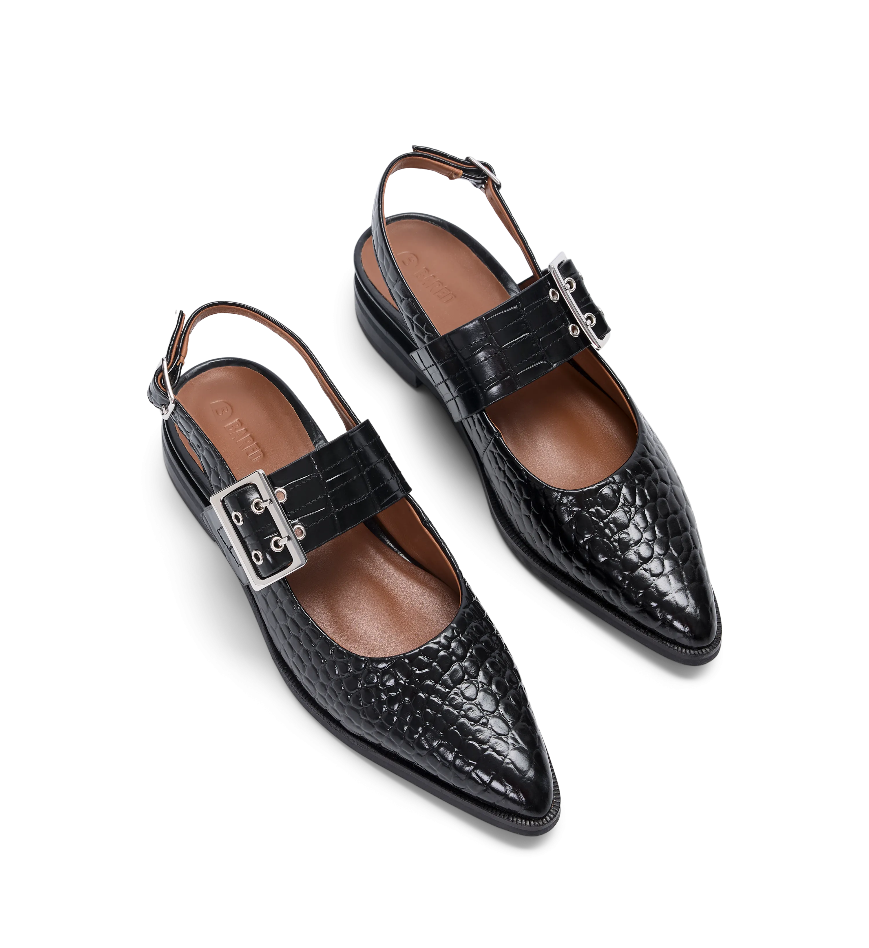 Sunbeam Black Croc Emboss Leather Flats