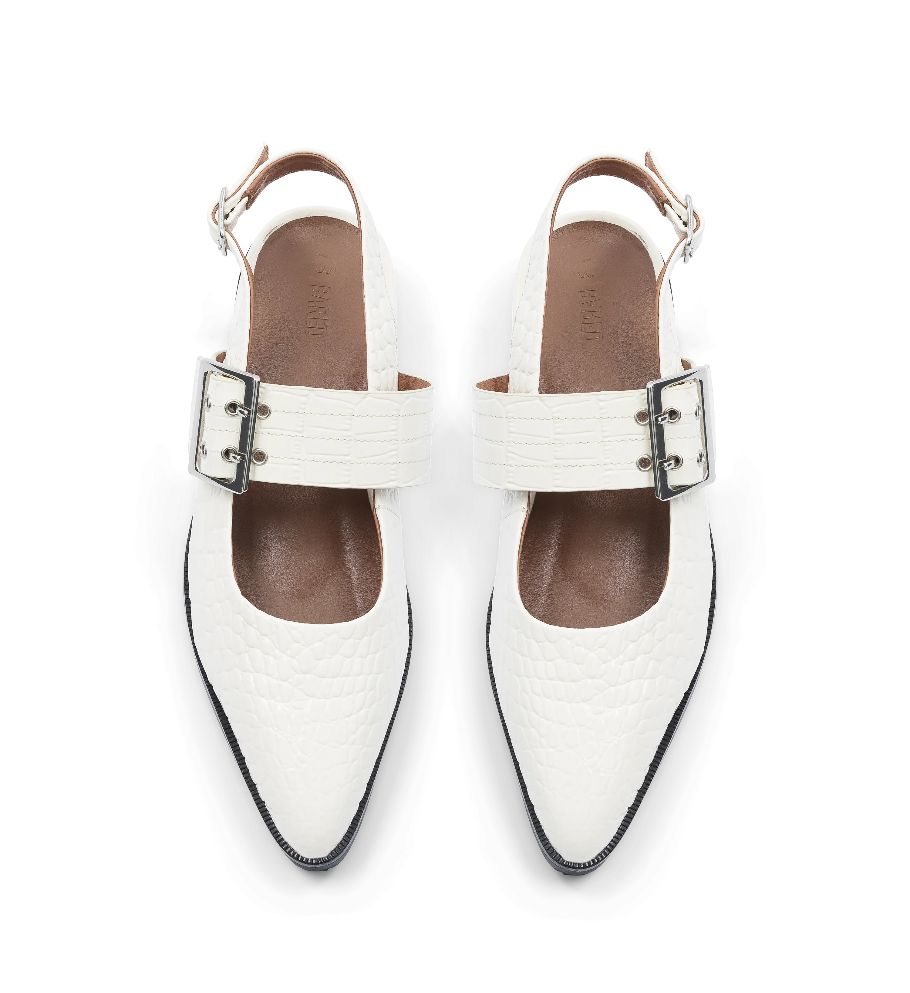 Sunbeam White Croc Emboss Leather Flats