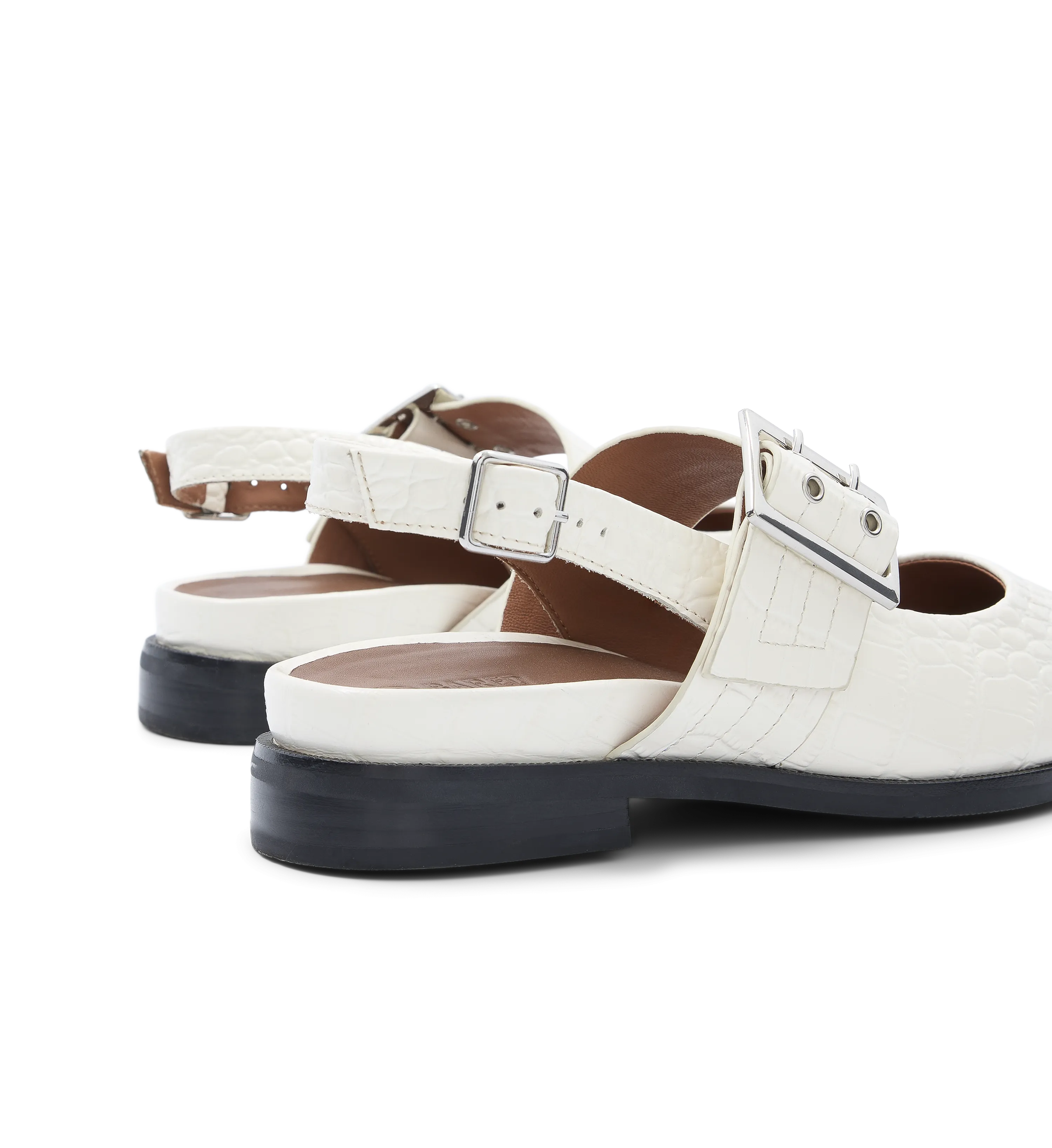 Sunbeam White Croc Emboss Leather Flats