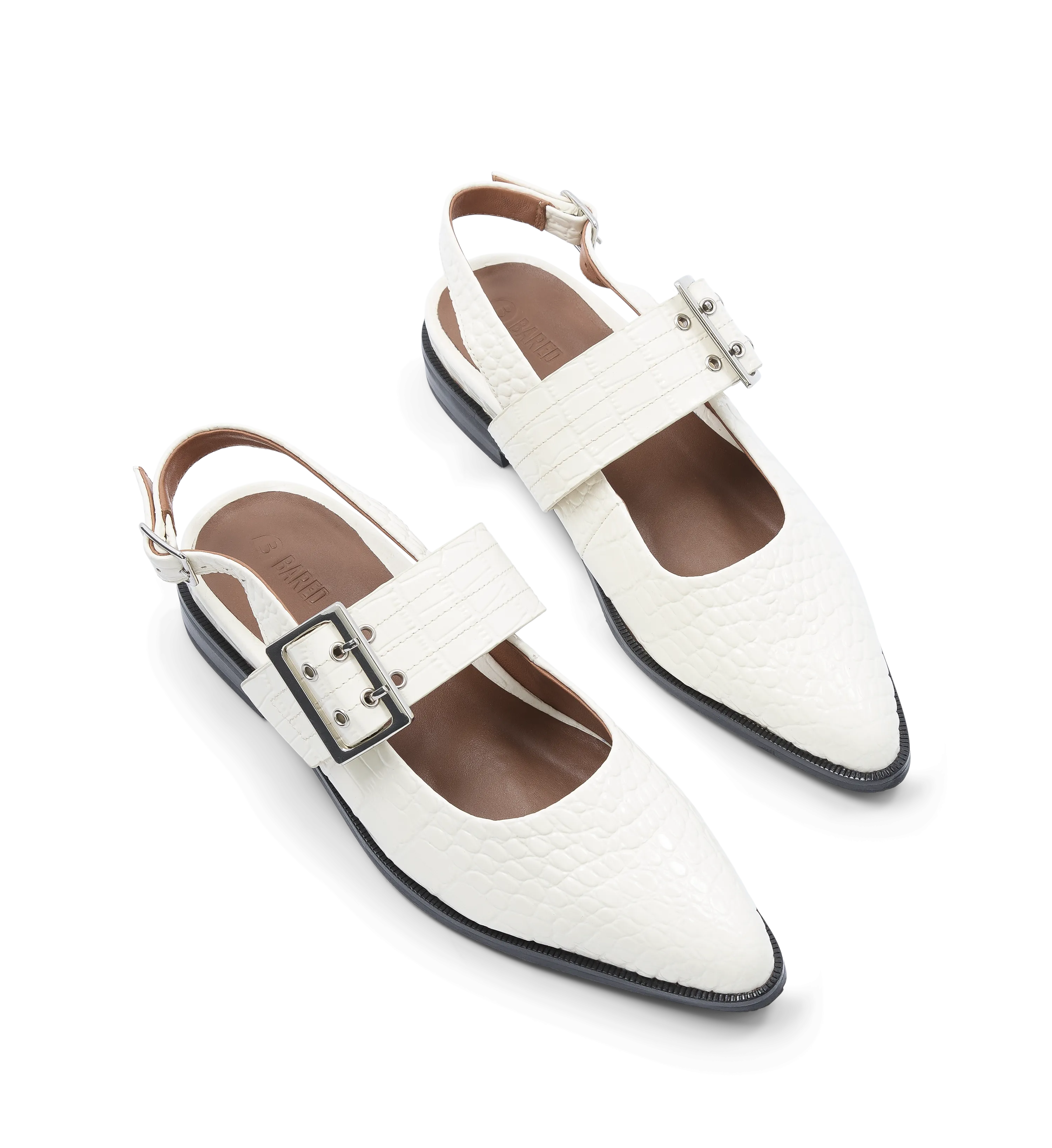 Sunbeam White Croc Emboss Leather Flats