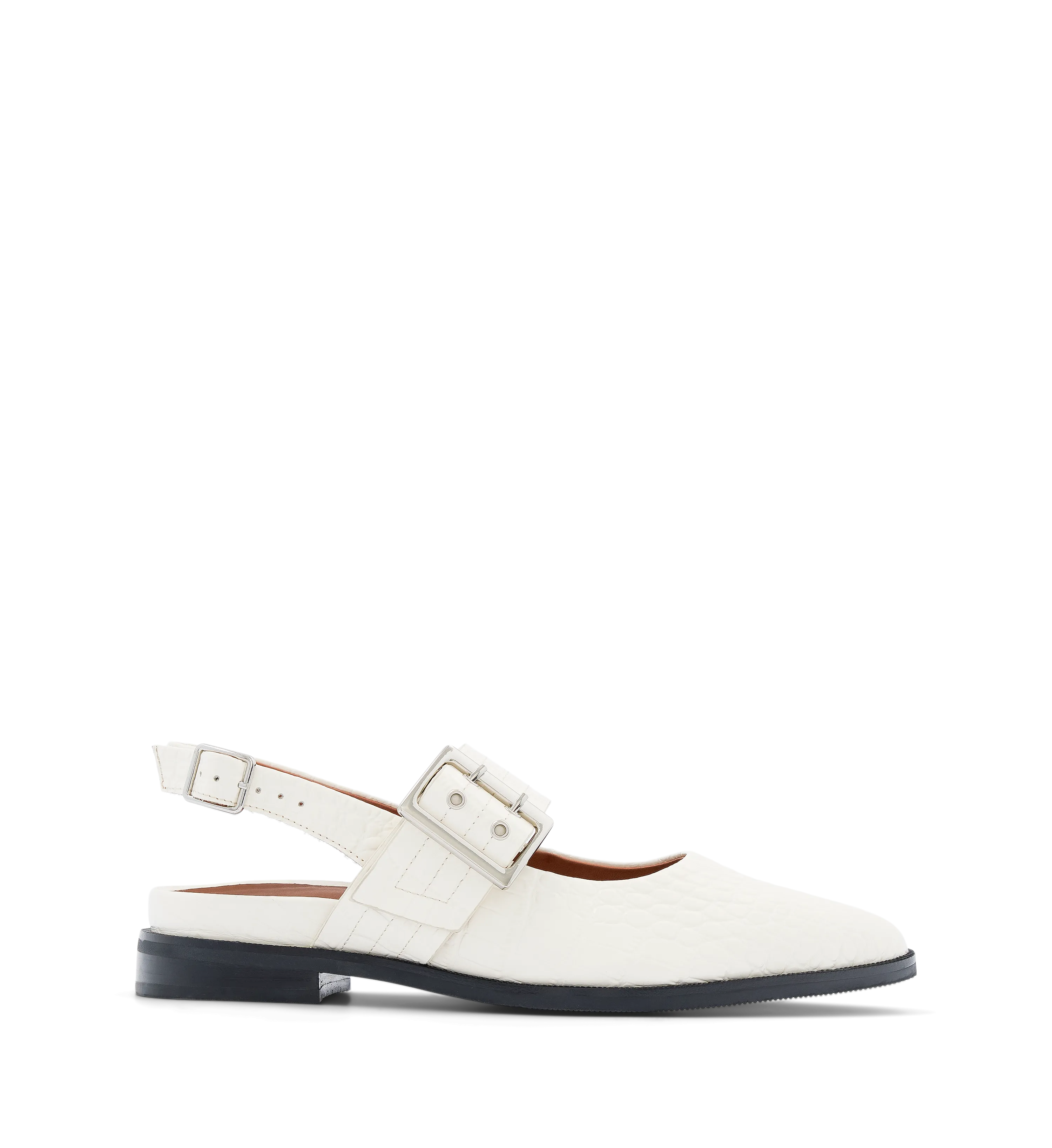 Sunbeam White Croc Emboss Leather Flats