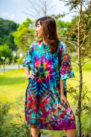 Sunkissed Rainforest Hand Dyed Boho Cotton Dress with Pockets