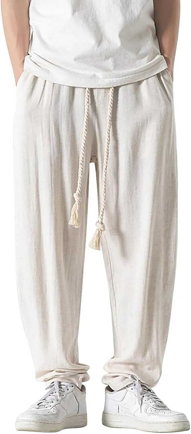 SUWBMHWE Harem Pants Men Mens Everyday Wear Lounge Japanese with Pockets Shorts Summer Beach Linen for Oversized Yoga