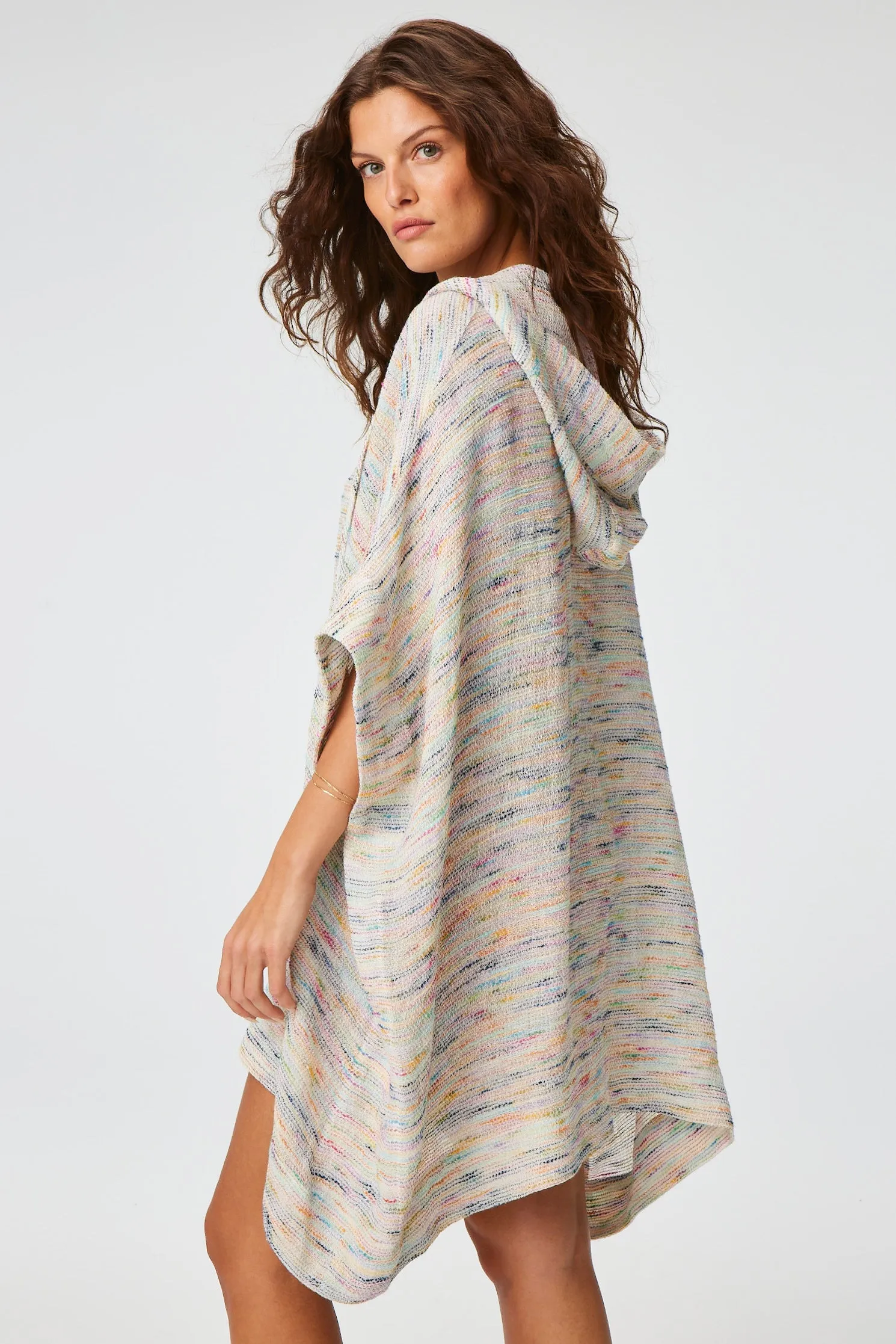 THE HOODED PONCHO in RAINBOW STRIPED GAUZE