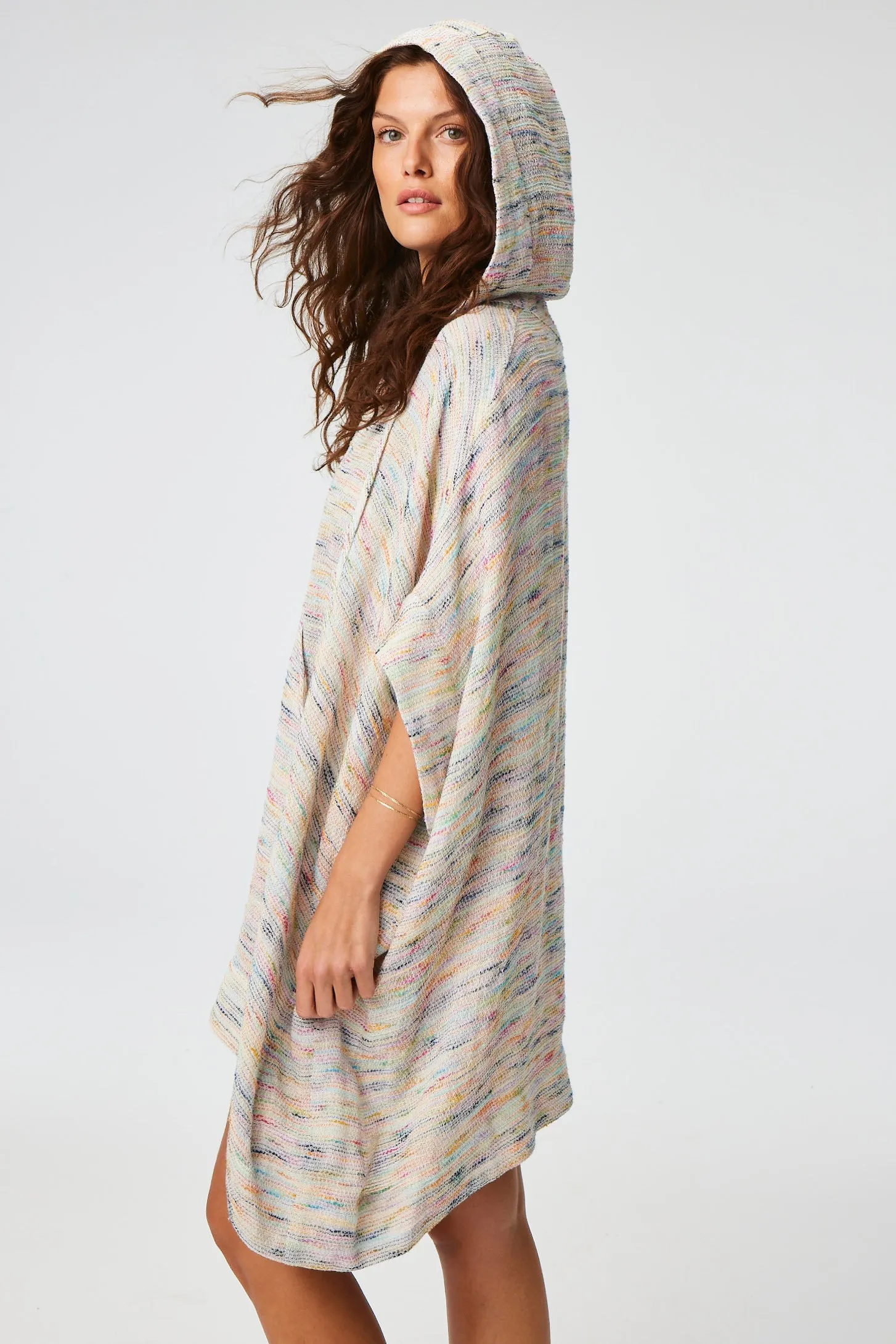 THE HOODED PONCHO in RAINBOW STRIPED GAUZE