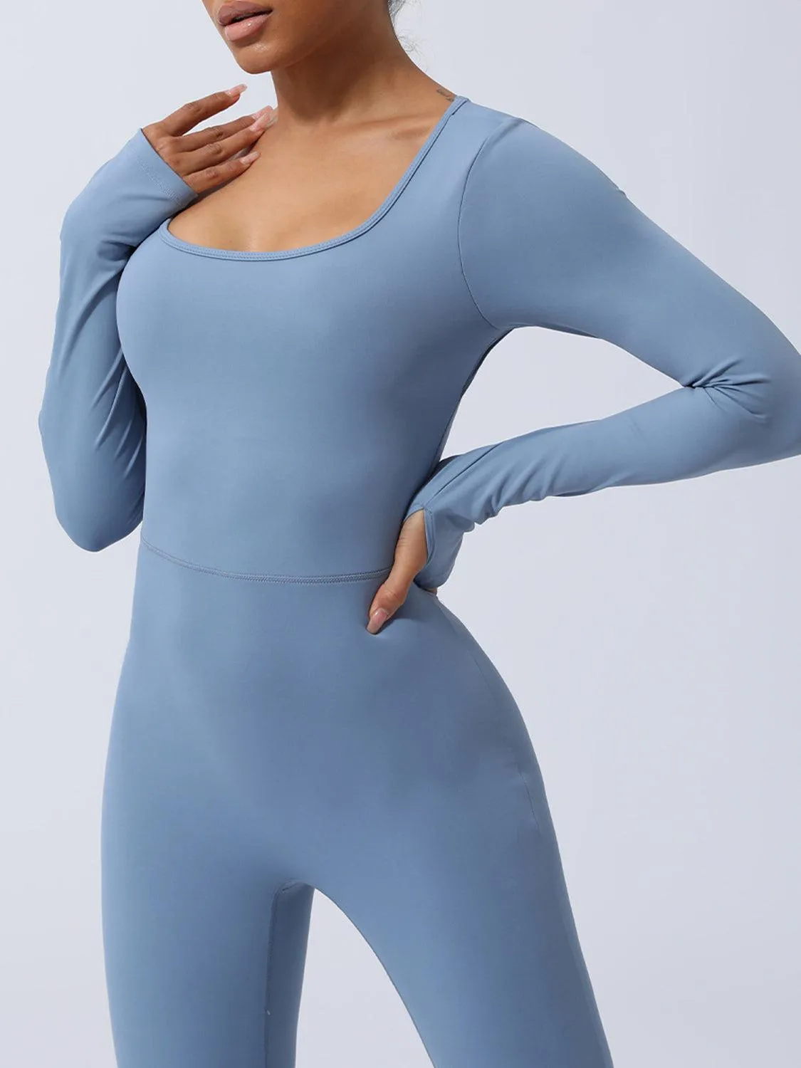 Twisted Backless Long Sleeve Active Jumpsuit