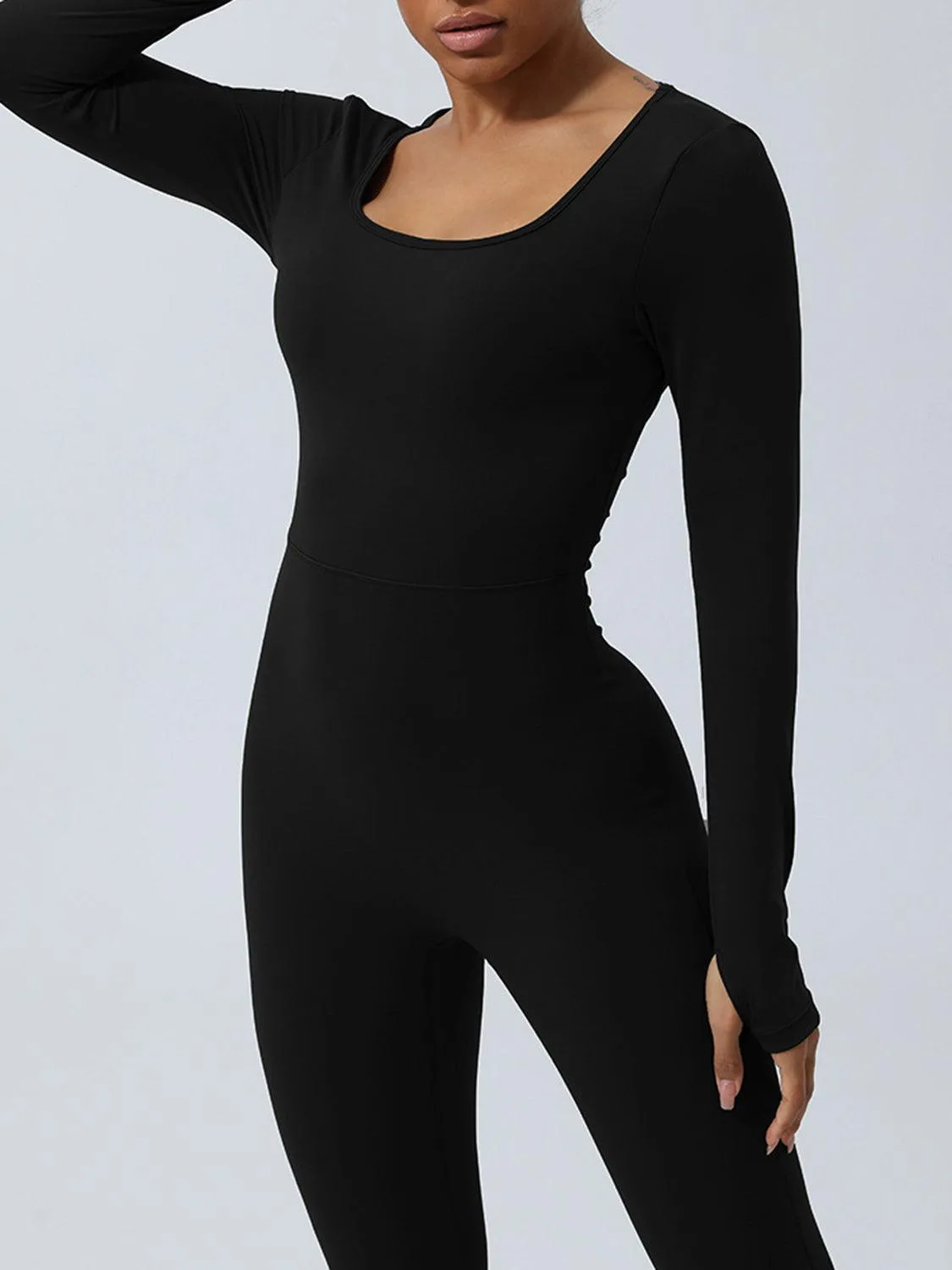 Twisted Backless Long Sleeve Active Jumpsuit