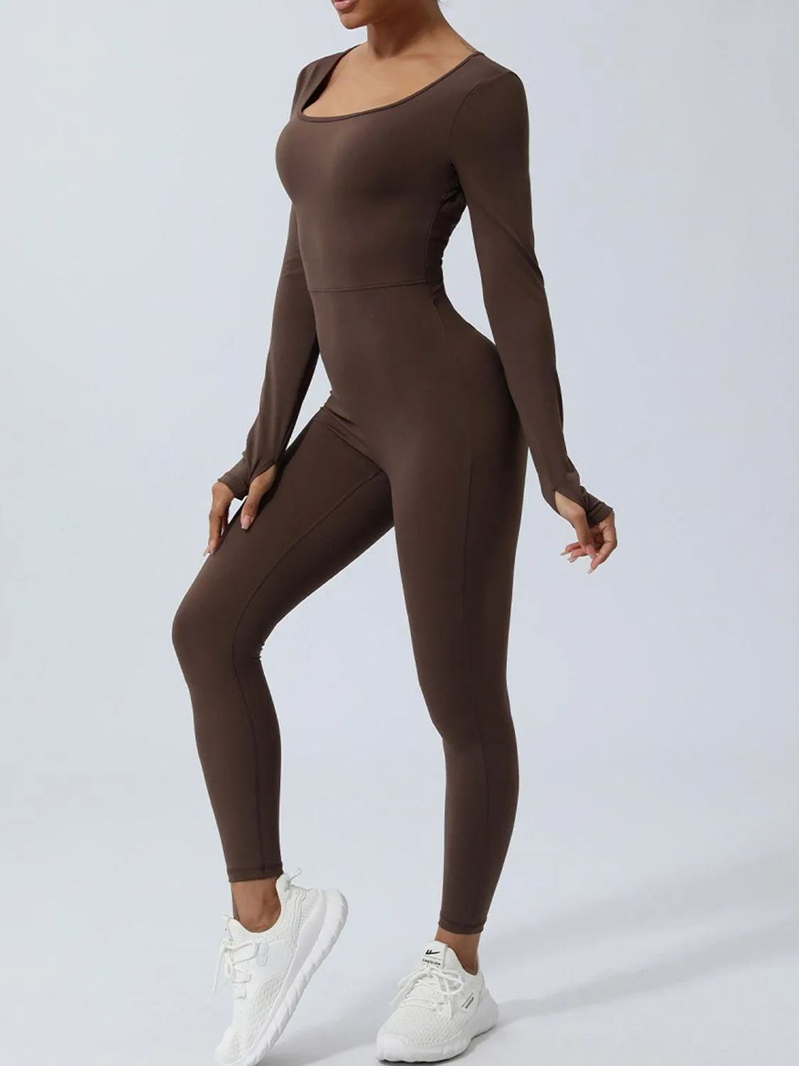 Twisted Backless Long Sleeve Active Jumpsuit