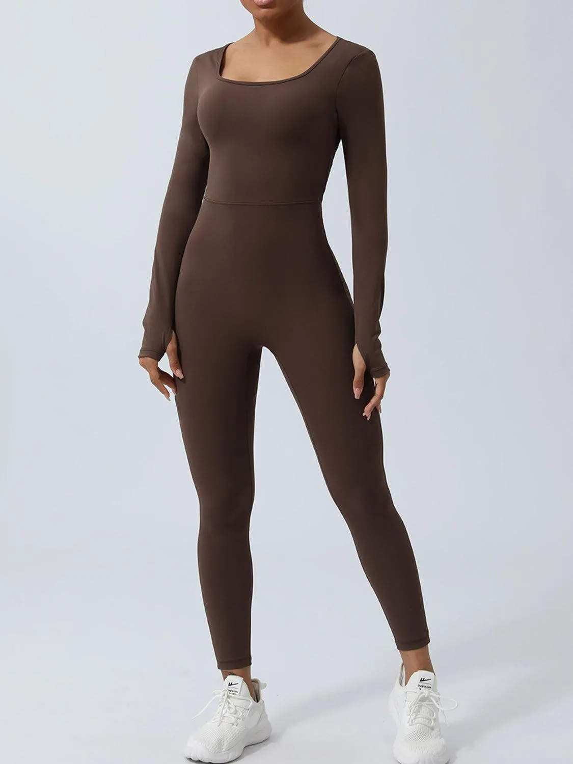 Twisted Backless Long Sleeve Active Jumpsuit