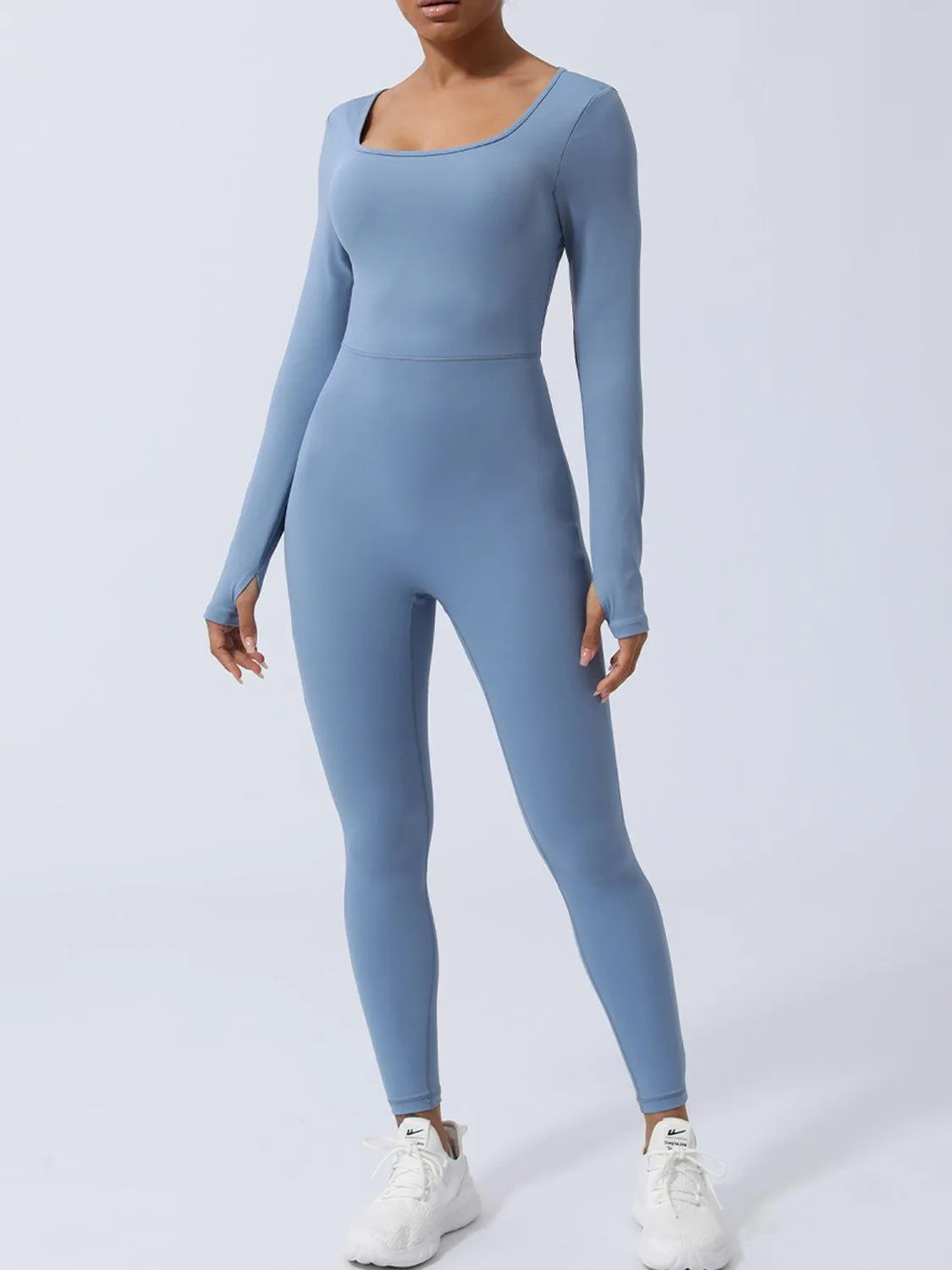 Twisted Backless Long Sleeve Active Jumpsuit