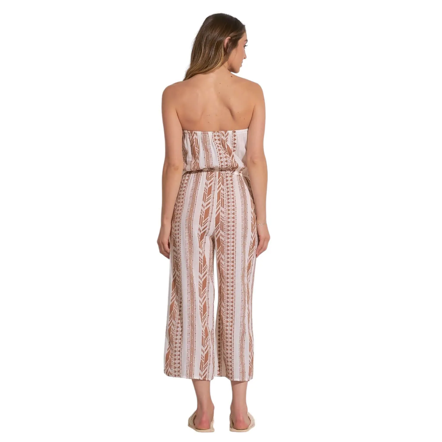 Two Tone Strapless Jumpsuit - Beige
