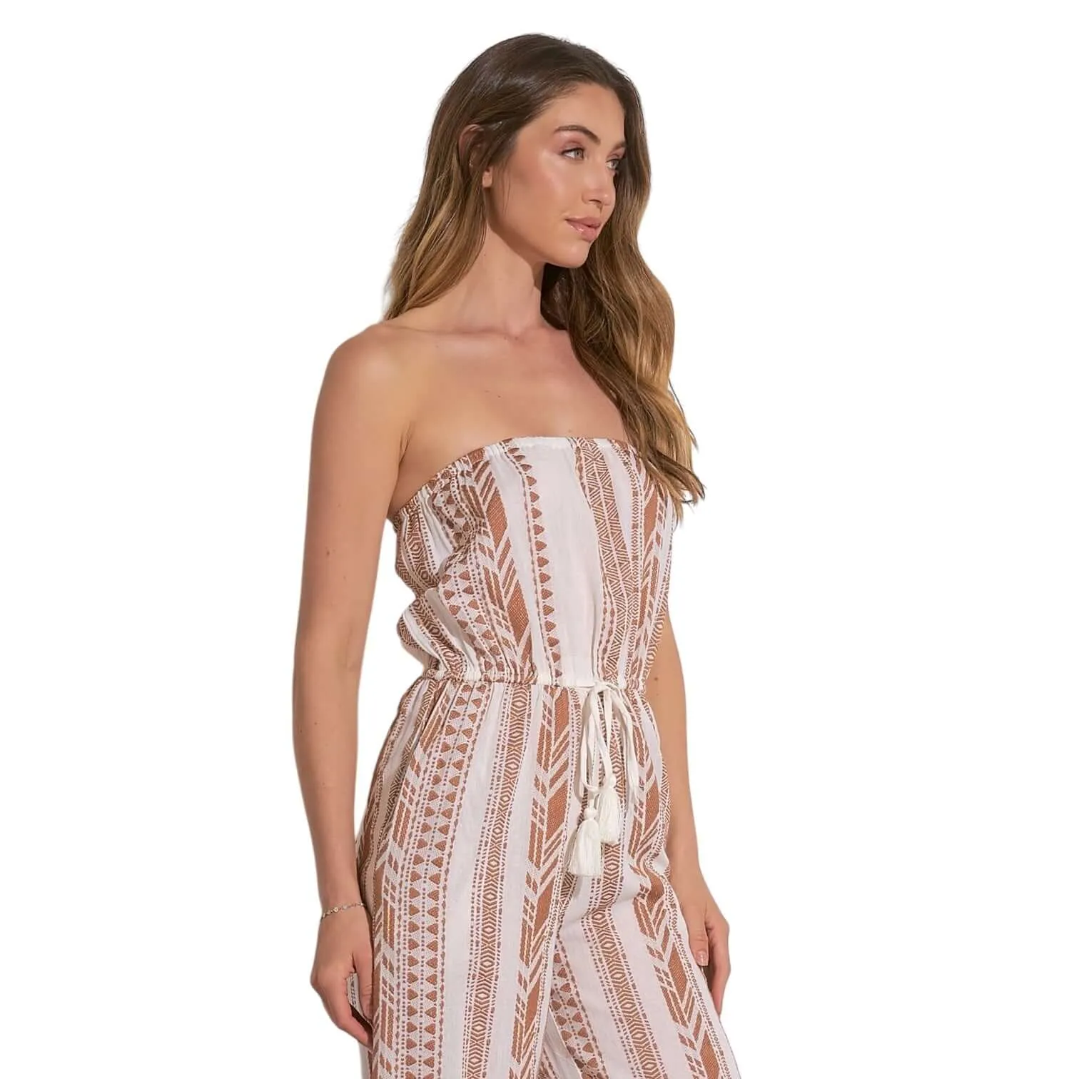 Two Tone Strapless Jumpsuit - Beige