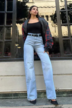 Ultra Comfort - Wide-Leg - High-Waist Ice Blue Jeans