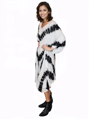 White/Black Hand-Dyed Tie-Dye Maxi Kaftan Dress – Boho Chic, Flowy and Comfortable