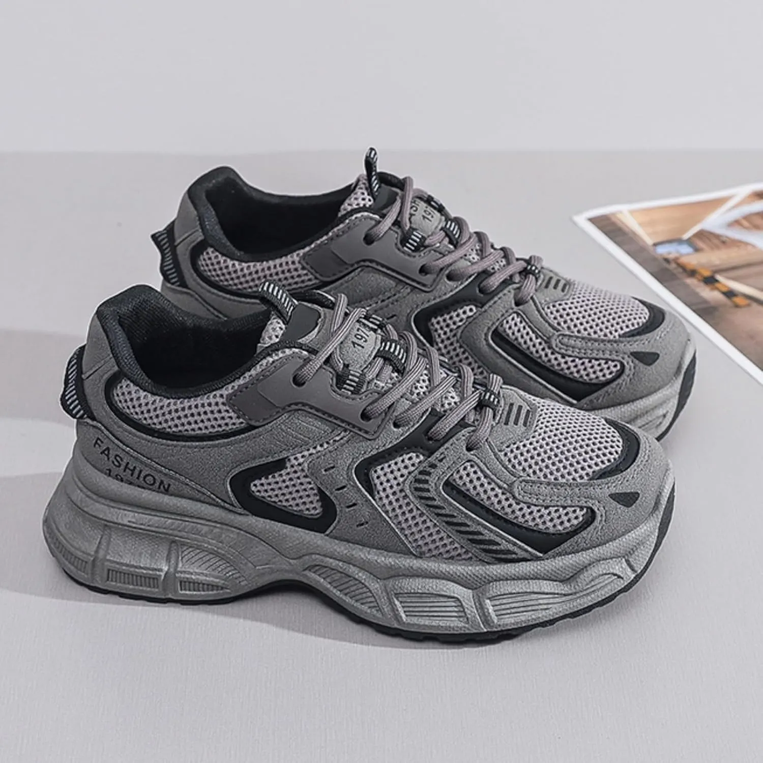 Womens Leather Lace Up Platform Sneakers FashionCasual Non Slip Shock Absorbing Heighten Walking Workout Driving Shoes